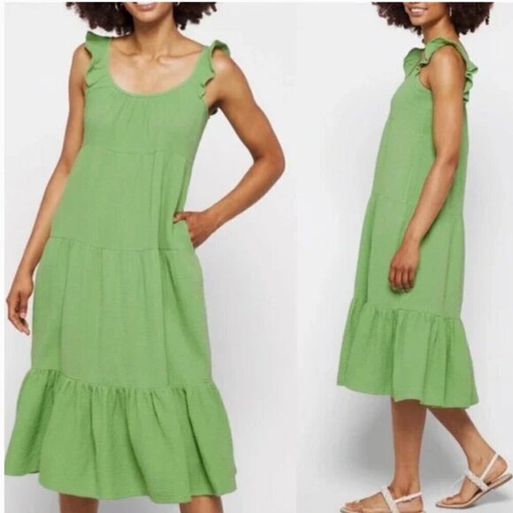 Marine Layer Jude Dress Flutter Sleeve Midi Jade Sheen Green NWT S - Picture 1 of 9